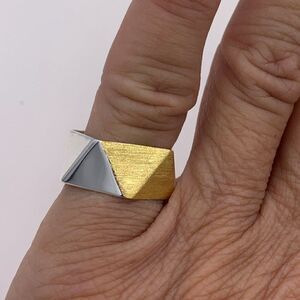 Ring,  NWOT, real 925 sterling silver, real22 karat gold, geometric, adjustable